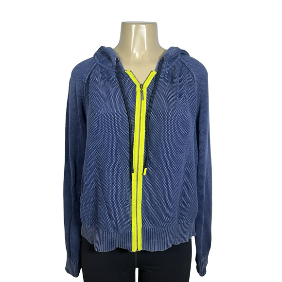 Tommy Hilfiger Tops - Tommy Hilfiger Denim Hoodie Womens XL Blue Textured Knit Full Zip Cropped Neon